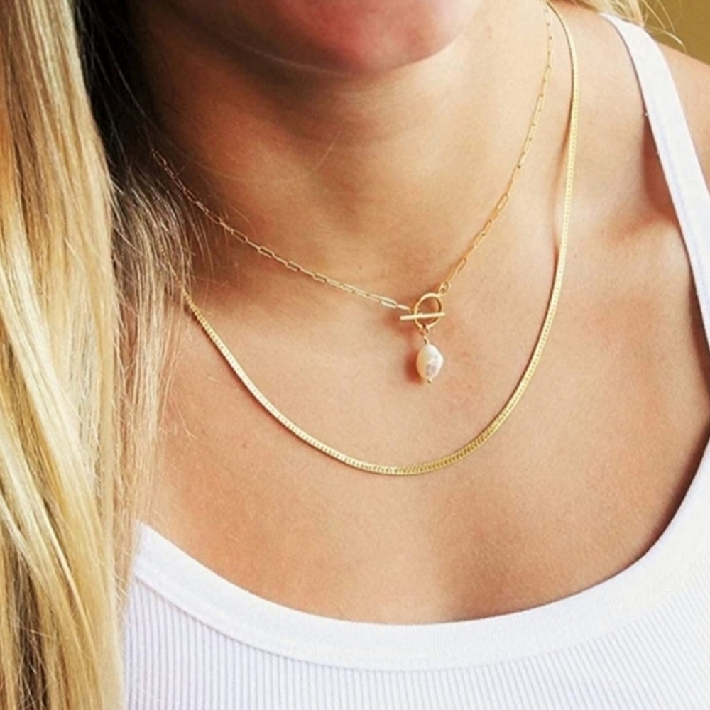 Free People Real Pearl Paperclip Chain Necklace